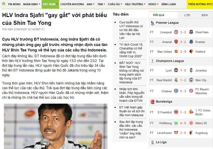 Pemberitaan media Vietnam, bongda24h.vn soal komentar Indra Sjafri terkait rekomendasi pemain timnas Indonesia.