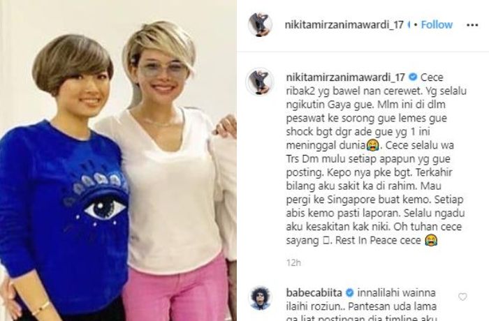 Nikita Mirzani bagikan kabar duka atas meninggalnya selebgram Cece Mylisa.