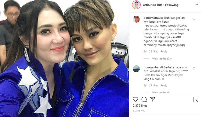 Via Vallen fota dibully netizen saat bareng Agnes Monica sama-sama pakai baju warna biru.