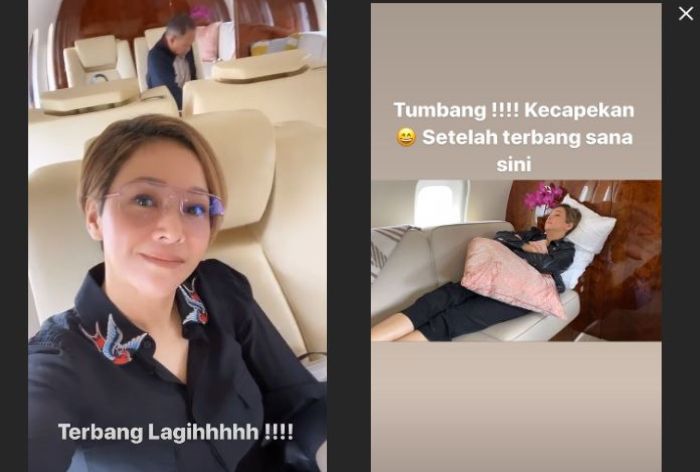 Maia Estianty pergi ke luar kota naik pesawat jet
