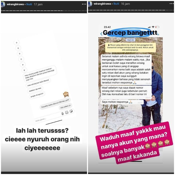 Netizen minta maaf atas kesalahan rekannya yang telah beri komentar pedas untuk Wirang Birawa 