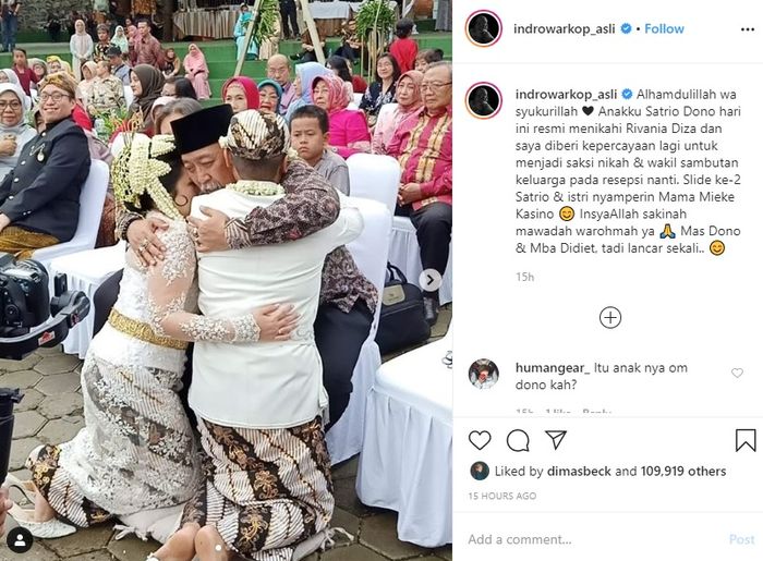 Indro hadir sebagai saksi di pernikahan putra mendiang Dono Warkop