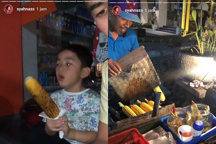 Rafathar makan jagung di pinggir jalan