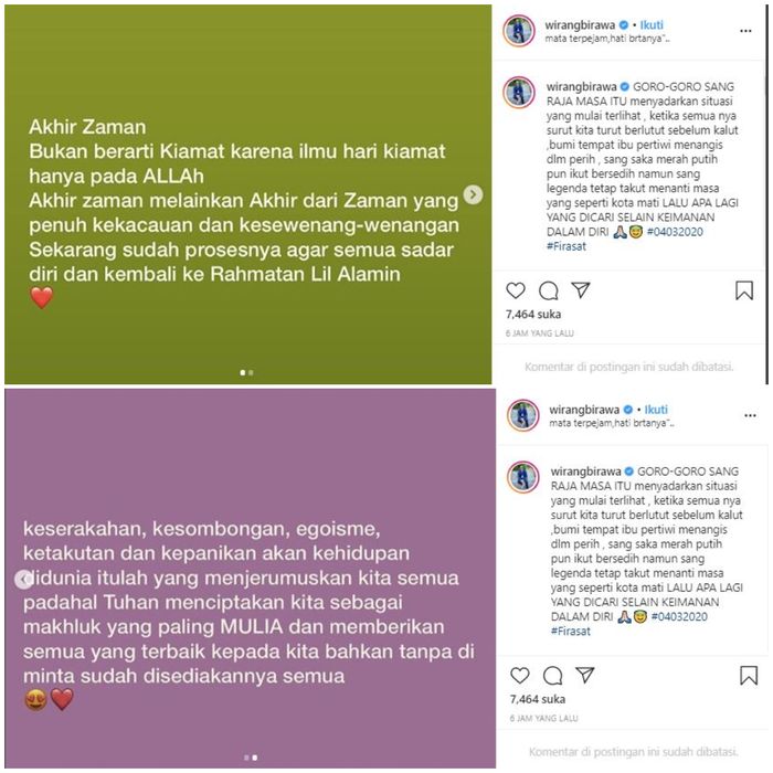 Firasat Wirang Birawa yang bikin warganet ramai-ramai panjatkan doa