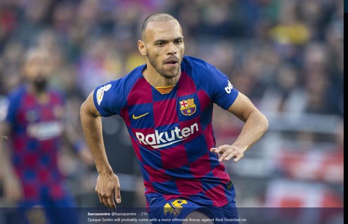 Aksi Martin Braithwaite dalam pertandingan Barcelona.