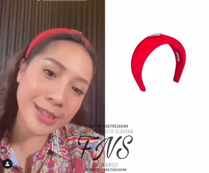 a Slavina istri Raffi Ahmad terlihat memakai bando mewah dari brand Prada