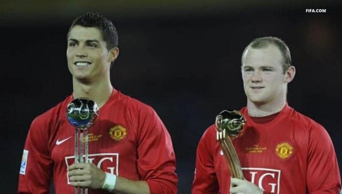 Ekspresi Cristiano Ronaldo dan Wayne Rooney saat berseragam Manchester United.