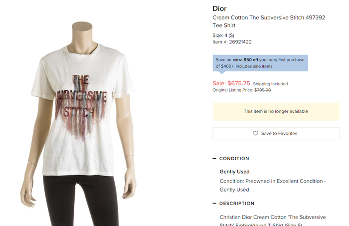 Harga Cream Cotton The Subversive Stitch 497392 Tee Shirt dari brand Dior