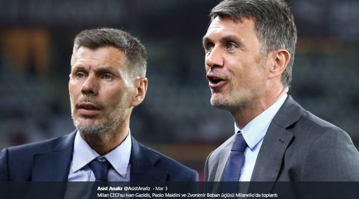 Dua legenda hidup AC Milan yang menduduki posisi penting di klub, Zvonimir Boban (kiri) dan Paolo Maldini (kenan). 