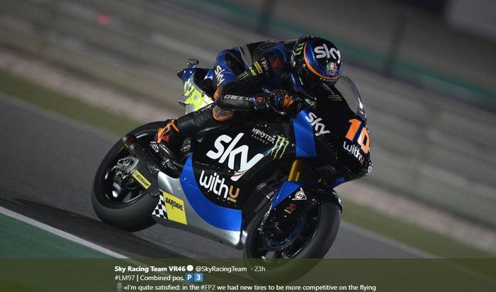 Pembalap SKY Racing Team VR46, Luca Marini, pada babak kualifikasi Moto2 Qatar 2020, Sabtu (7/3/2020)