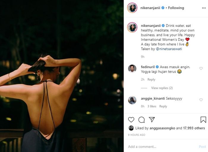 Postingan Niken Anjani yang bikin netizen salah fokus