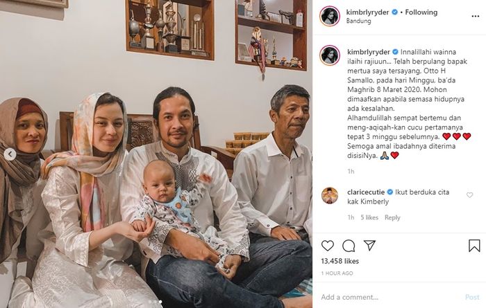 Kimberly Ryder sampaikan kabar duka atas berpulangnya ayah mertua tersayang