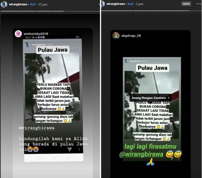 Warganet panjatkan doa usai lihat peringatan dari Wirang Birawa