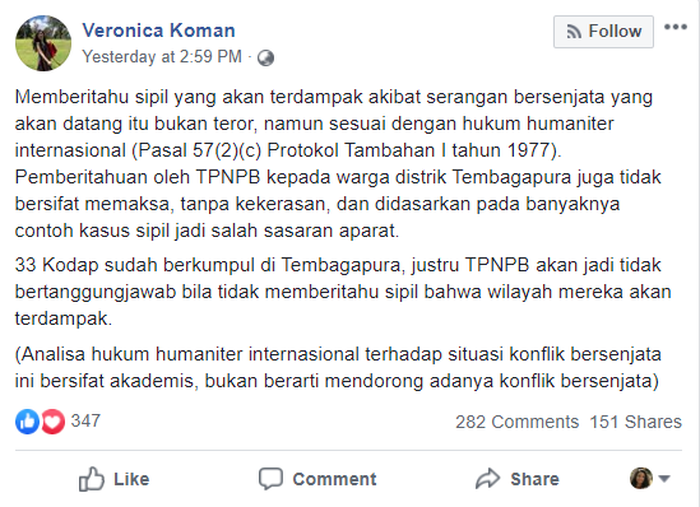 Unggahan Veronica Koman