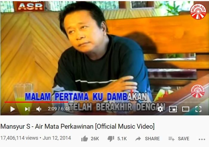 Tangkap layar masa gemilang Mansyur S saat rilis lagu Air Mata Perkawinan