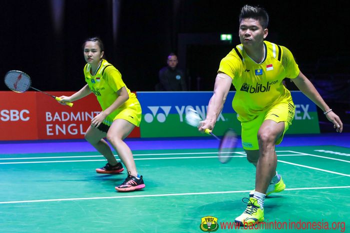 Praveen Jordan/Melati Daeva Oktavianti saat tampil pada babak kedua All England Open 2020, di Arena Birmingham, Inggris, Kamis (12/3/2020).