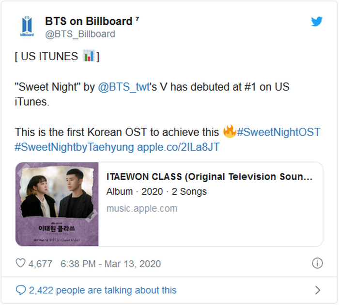 Beberapa jam setelah dirilis, Sweet Night memulai debutnya tepat di iTunes Amerika.