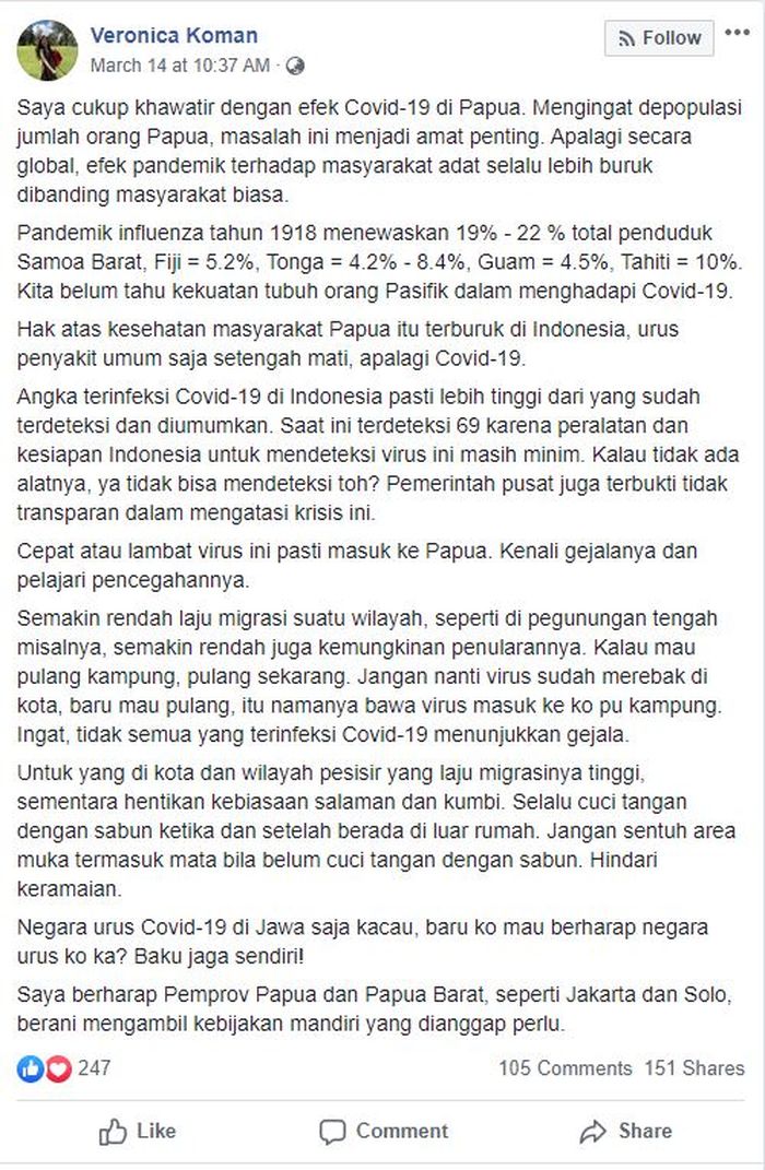 Tangkap layar akun Facebook Veronica Koman
