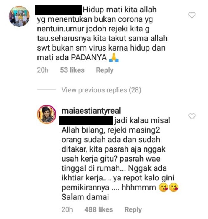 Komentar netizen atas postingan Maia Estianty di tengah waban virus corona