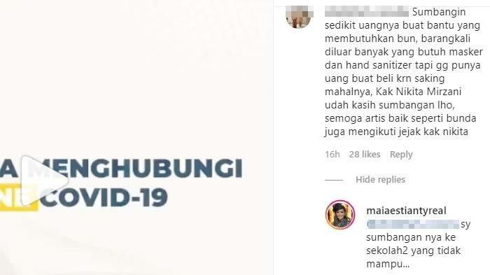 Balasan Maia Estianty diminta sumbang harta untuk cegah virus Corona, seperti Nikita Mirzani.