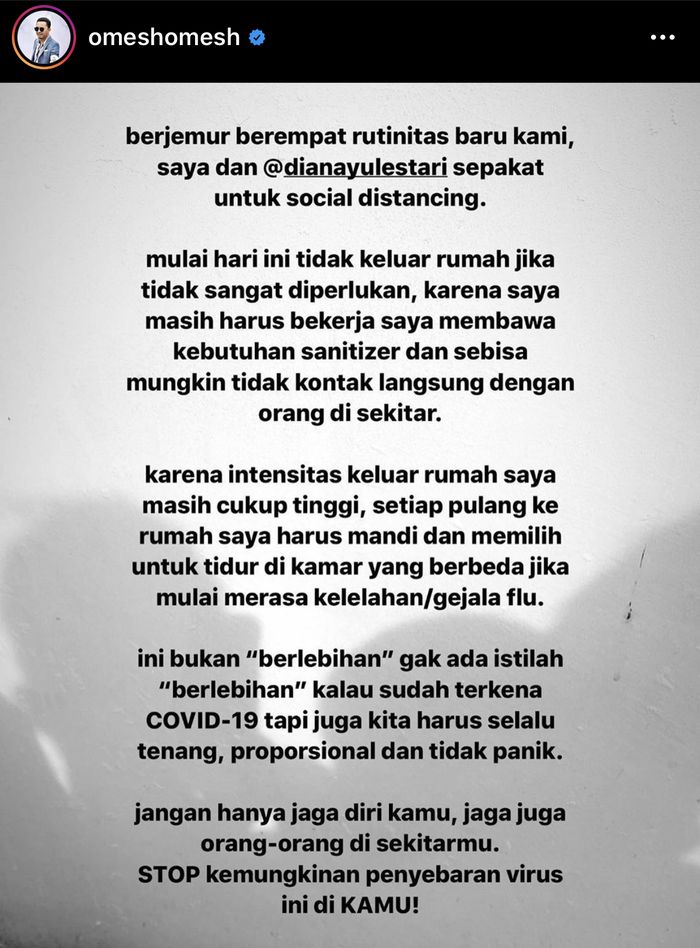 Ananda Omesh berlakukan social distanting dengan sang istri di rumah