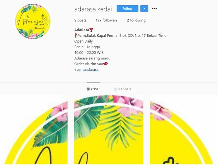 Usaha dari istri Caisar YKS (Instagram/adarasa.kedai)