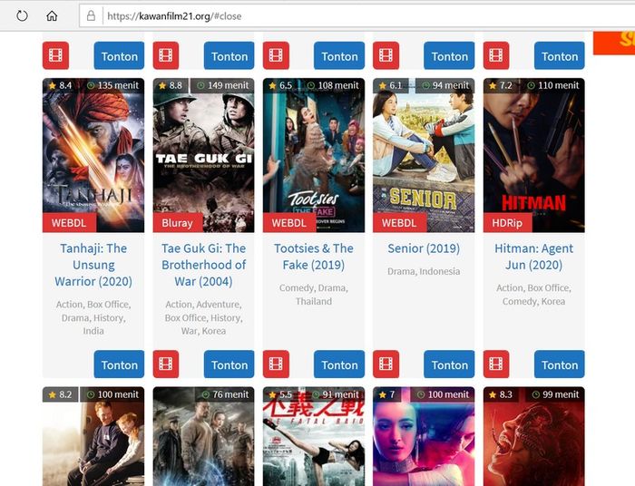 Illustrasi Tampilan situs film streaming