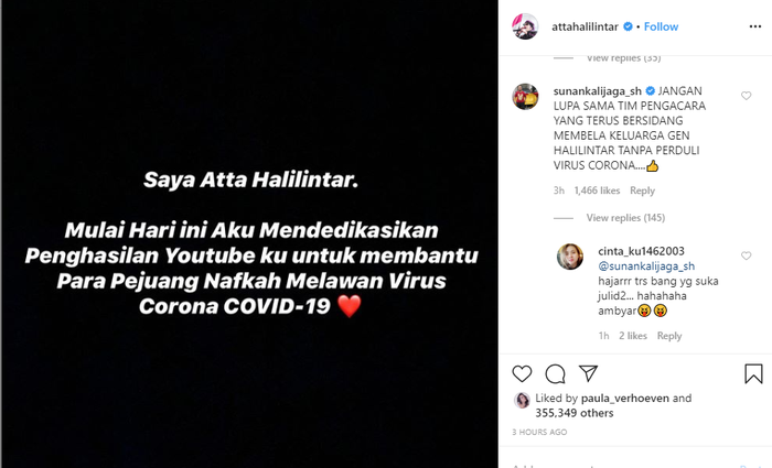 Sunan Kalijaga meninggalkan komentar di unggahan Atta Halilintar yang bikin netizen salah fokus