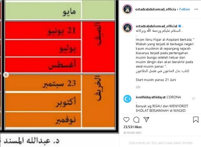 Ustaz Abdul Shomad Ungkap Wabah Ini Akan Berakhir di Awal Musim Panas?