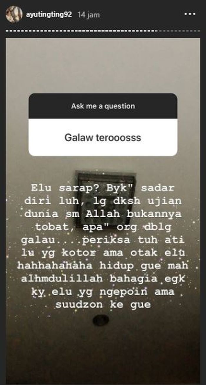 Unggahan Ayu Ting Ting di laman Insta Story