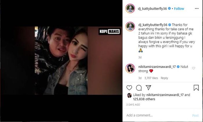 Unggahan DJ Katty Butterfly yang berisi suami dan Shelley Soju yang diduga sebagai pelakor.