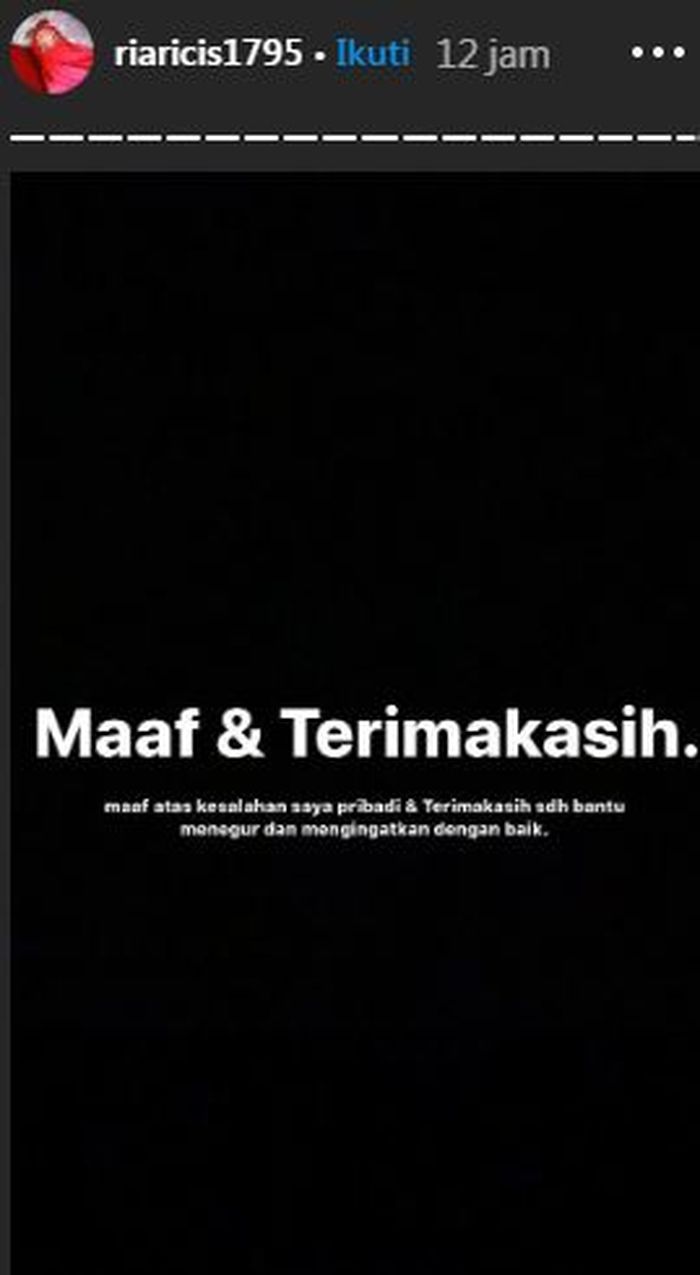Ria Ricis minta maaf karena syuting di tengah wabah Corona.instastory/riaricis1795