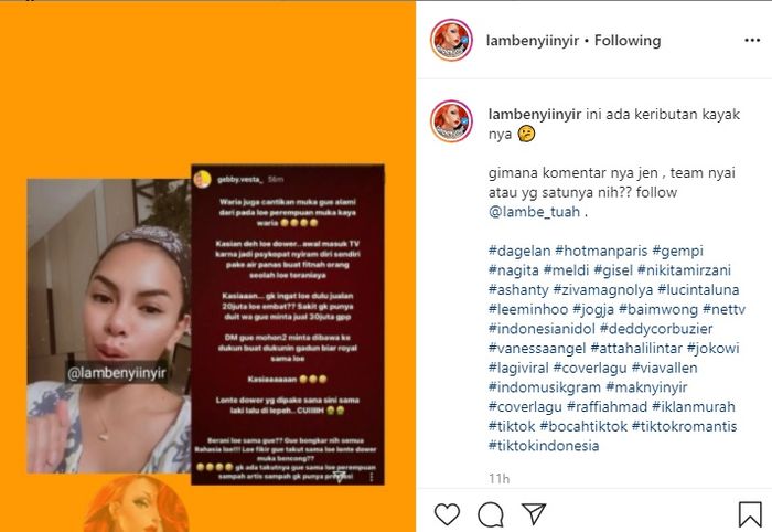 Nikita Mirzani dan Gebby Vesta saling sindir.
