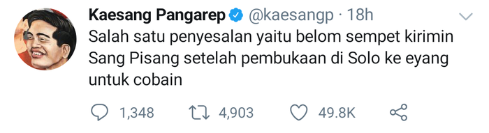Unggahan Kaesang akan penyesalannha