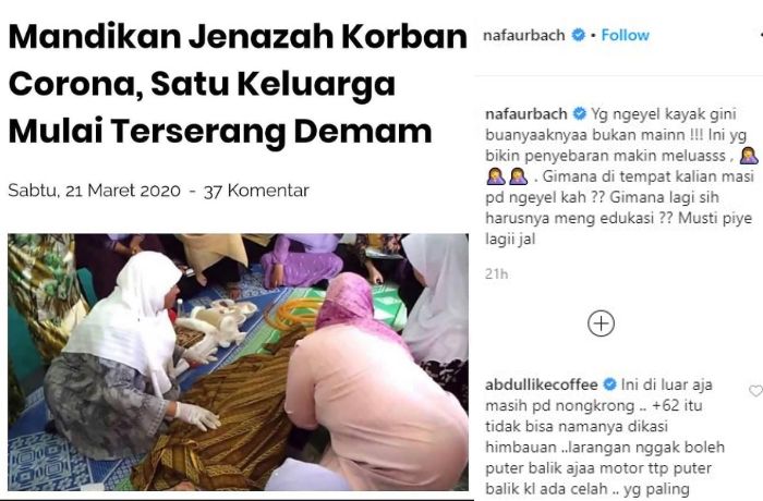 Nafa Urbach geram melihat para keluarga yang mandikan jenazah korban virus corona