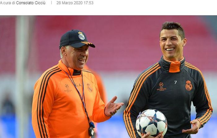 Carlo Ancelotti dan Cristiano Ronaldo berbincang saat masih bersama di Real Madrid.