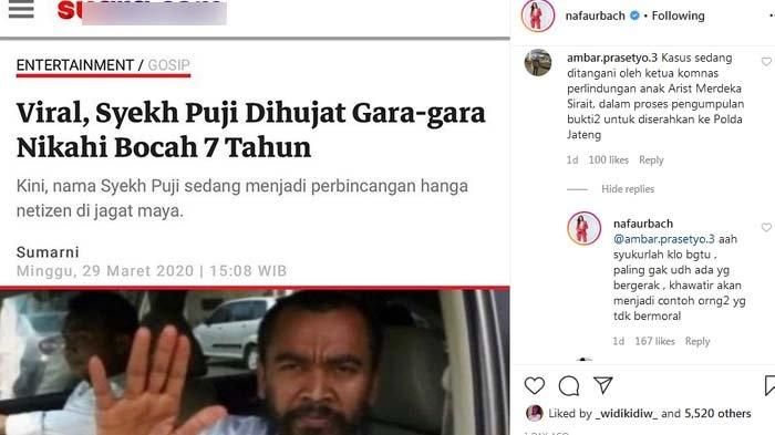 Postingan Nafa Urbach mengenai berita Syekh Puji menikah lagi