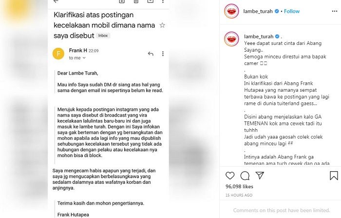 Klarifikasi putra Hotman Paris, Frank Hutapea saat namanya terseret dalam kasus kecelakaan