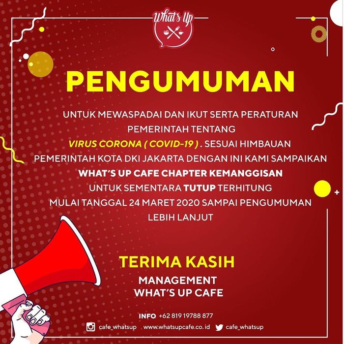 Ini Restoran yang Tutup Layanan Dine-In Sementara Demi #HadapiCorona ...