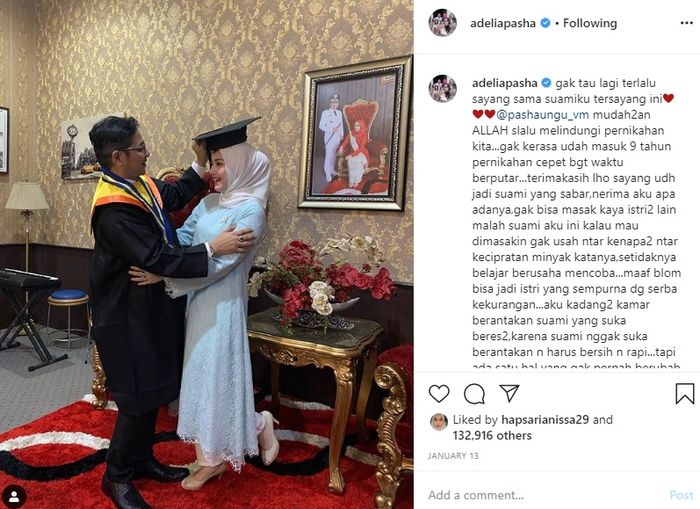 Adelia Pasha puji sang suami