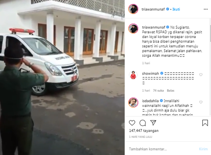 Penghormatan terakhir untuk perawat yang meninggal karena corona