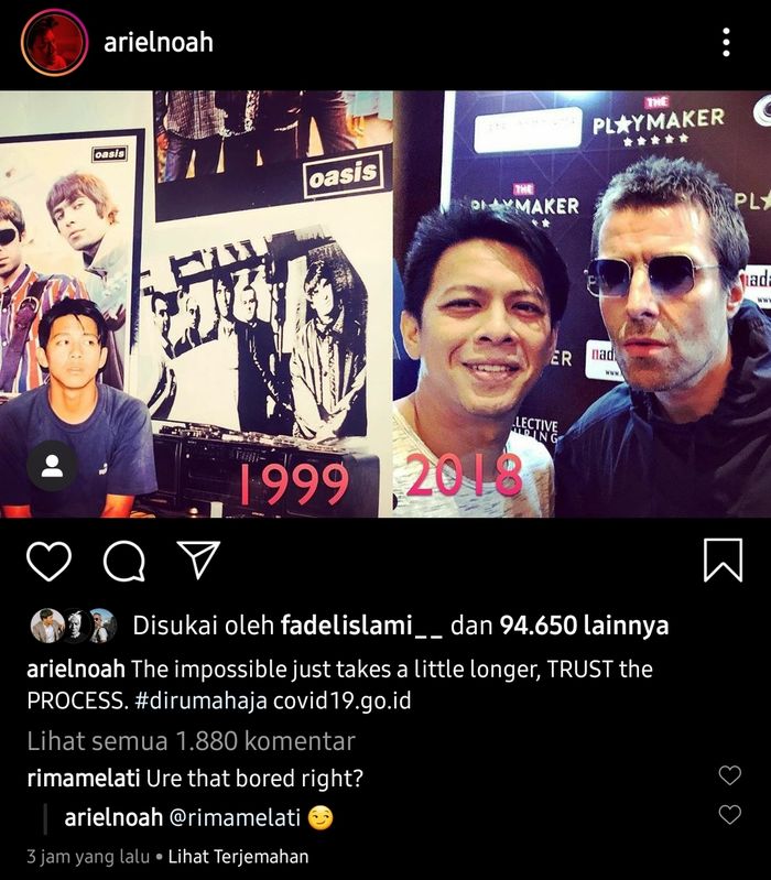 Foto Ariel Noah di tahun 1999 dan 2018.