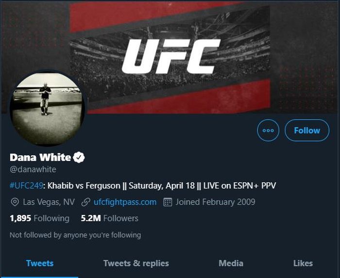 Tangkapan layar dari Twitter resmi Presiden UFC, Dana White