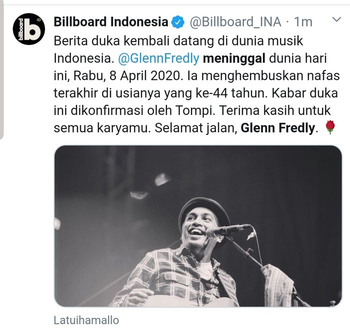 Glen Fredly meninggal dunia di rumah sakit.