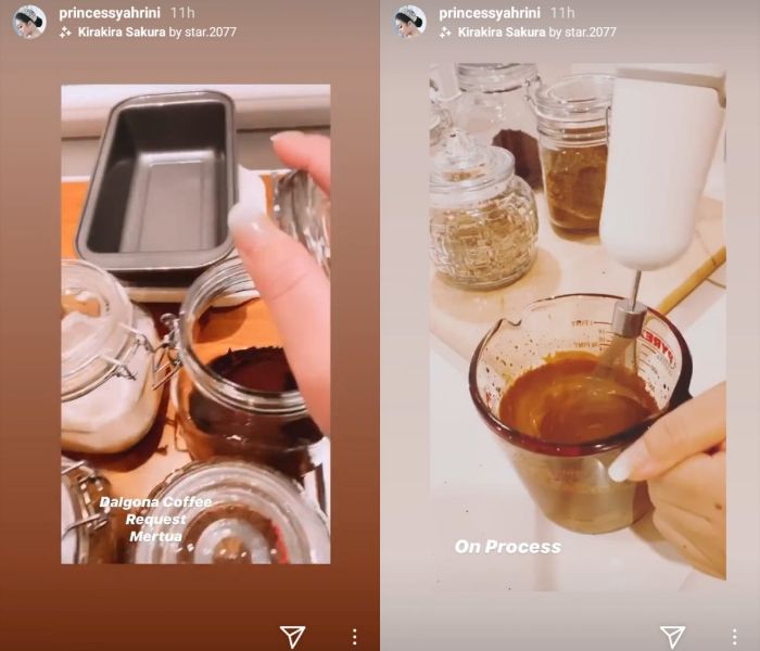 Aksi Syahrini membuat Dalgona Coffe