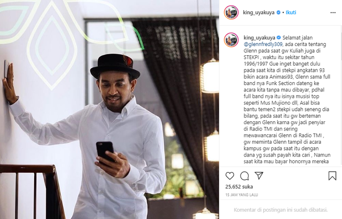 Tangkap layar Uya Kuya kenang kebaikan Glenn Fredly 