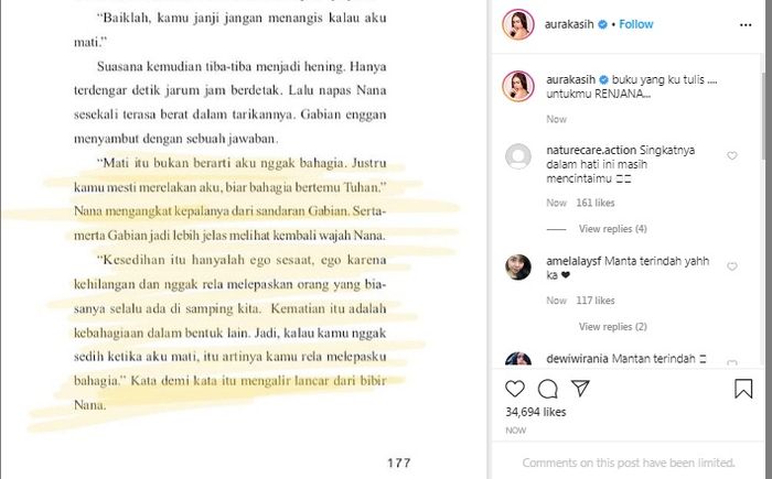 Tangkapan Layar Ig <a href='https://style.tribunnews.com/tag/aura-kasih' title='Aura Kasih'>Aura Kasih</a> untu <a href='https://style.tribunnews.com/tag/glenn-fredly' title='Glenn Fredly'>Glenn Fredly</a>