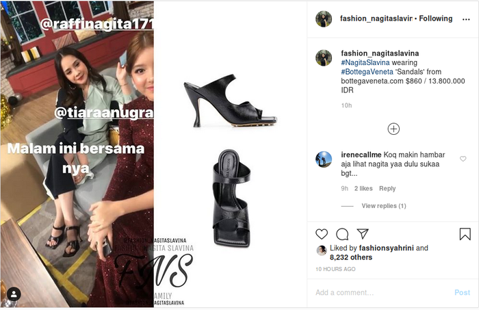 Sandal hak tinggi seharga Rp 13,8 juta yang dikenakan Nagita Slavina.