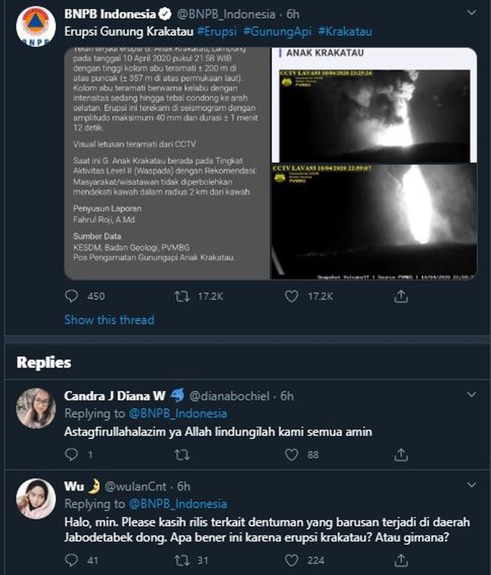 LAPAN ungkap suara ledakan yang terdengar bukan berasal dari Gunung Anak Krakatau.