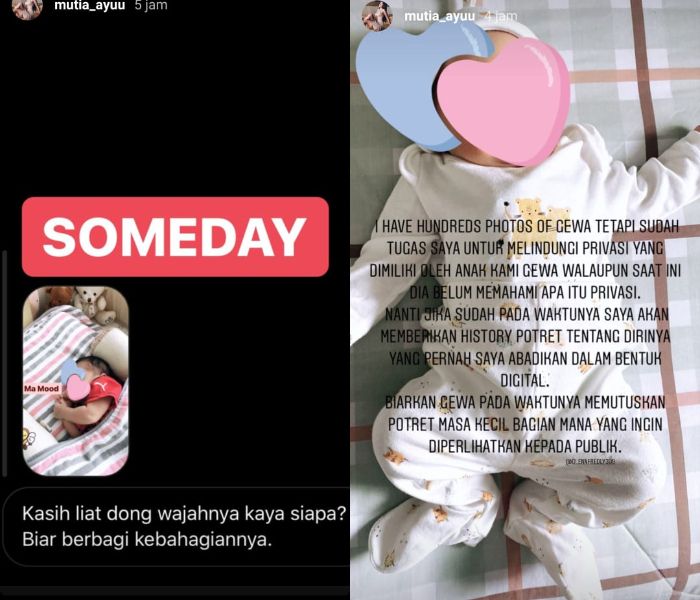 Unggahan Instagram story Mutia Ayu tentang anaknya
